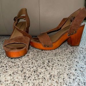 Lucky brand brown suede/wood heels size 7.5 3”